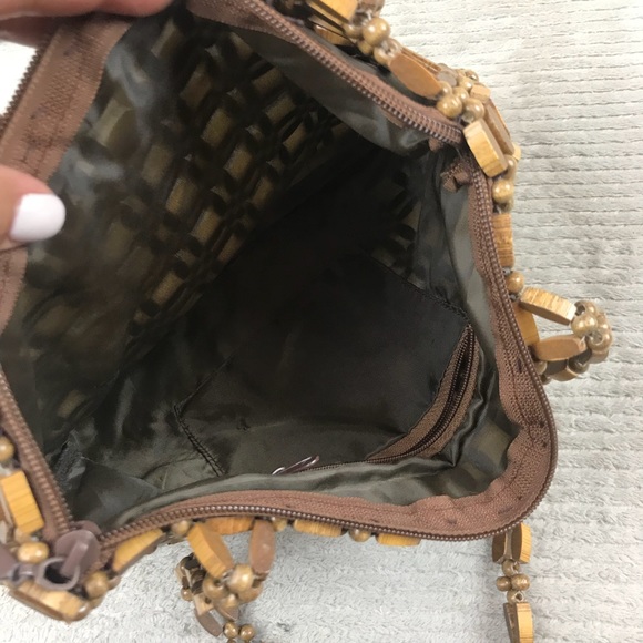 Vintage Wooden Bead Purse Handbag - lined, zipper - Picture 2 of 6